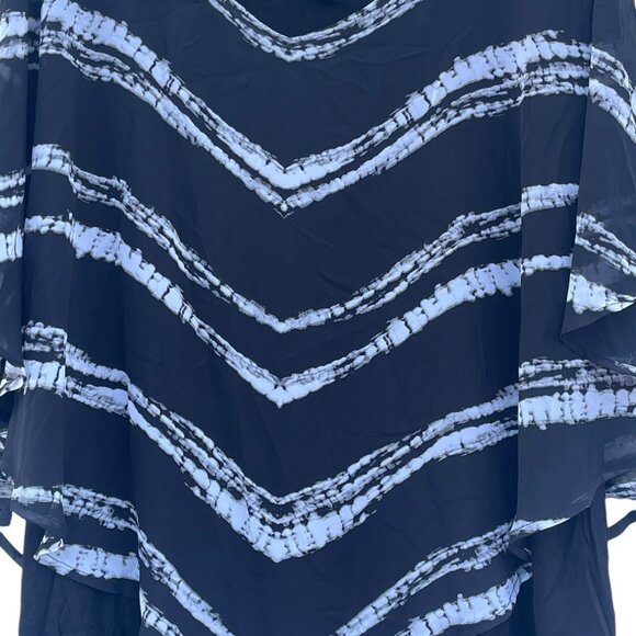 Roz & Ali Black and White Flowy Sheer Blouse 3X - Picture 4 of 10